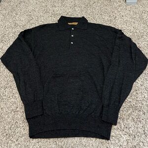 Gray Merino Wool Polo Sweater